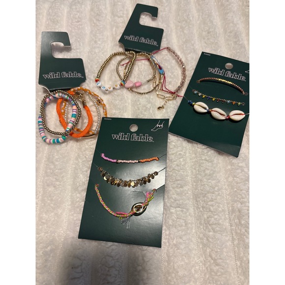 Wild Fable Bracelet Anklet Set Multi Strand Gold Beads Shells Boho New - Picture 1 of 5